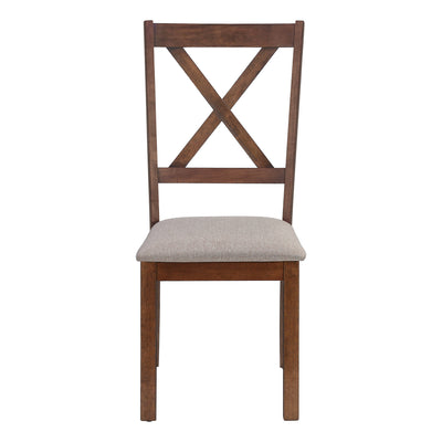 Set of 2 Brown Fabric Upholstered Dining Chairs with Walnut Wood Frame