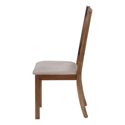 Set of 2 Brown Fabric Upholstered Dining Chairs with Walnut Wood Frame
