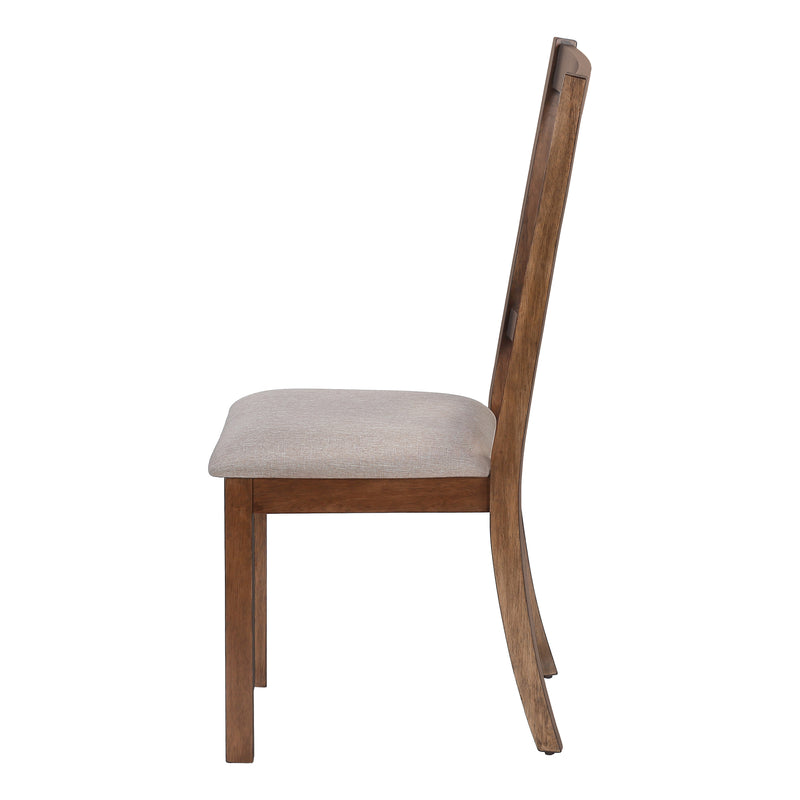 Set of 2 Brown Fabric Upholstered Dining Chairs with Walnut Wood Frame