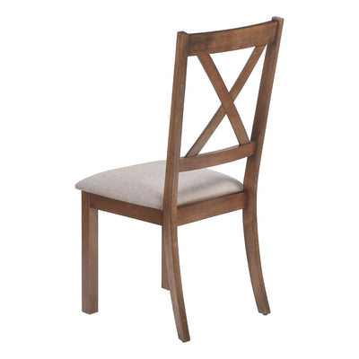 Set of 2 Brown Fabric Upholstered Dining Chairs with Walnut Wood Frame
