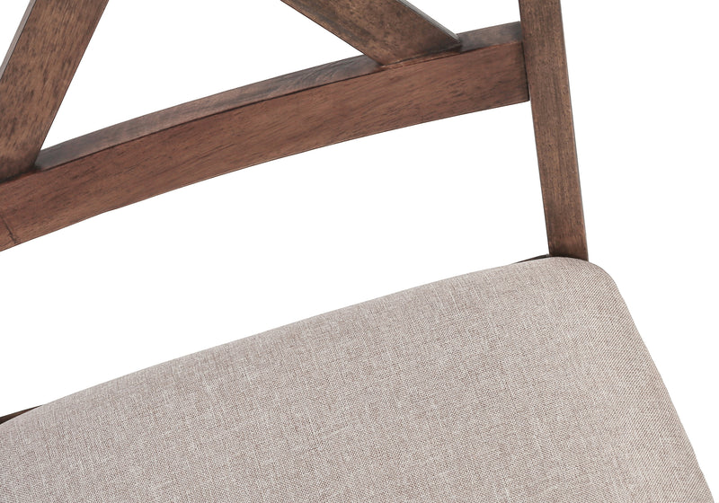 Set of 2 Brown Fabric Upholstered Dining Chairs with Walnut Wood Frame