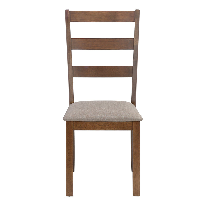 Set of 2 Upholstered Dining Chairs, Brown Fabric, Walnut Legs