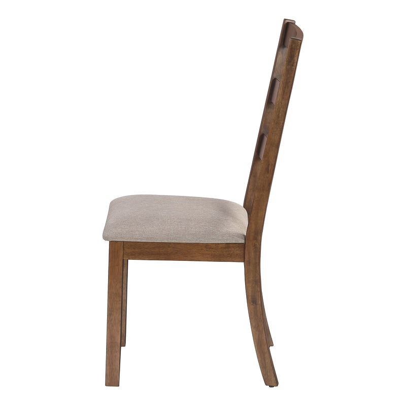 Set of 2 Upholstered Dining Chairs, Brown Fabric, Walnut Legs