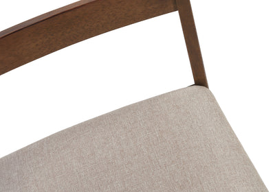 Set of 2 Upholstered Dining Chairs, Brown Fabric, Walnut Legs