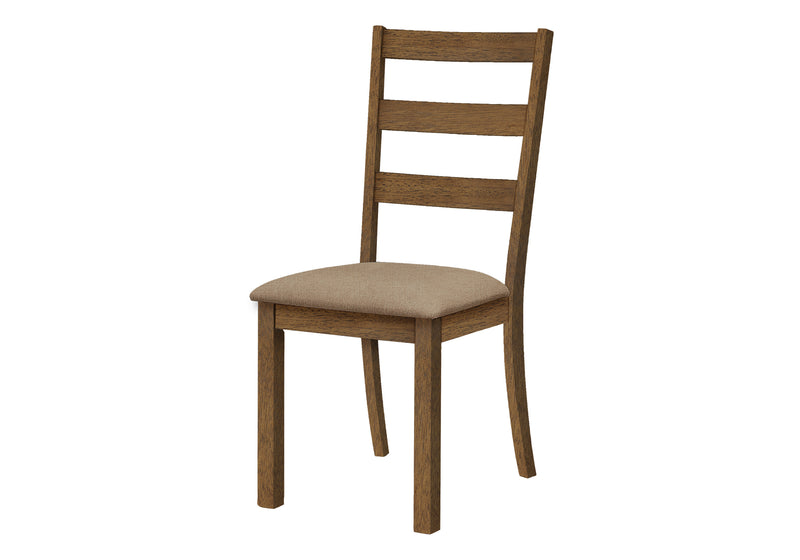Set of 2 Upholstered Dining Chairs, Brown Fabric, Walnut Legs