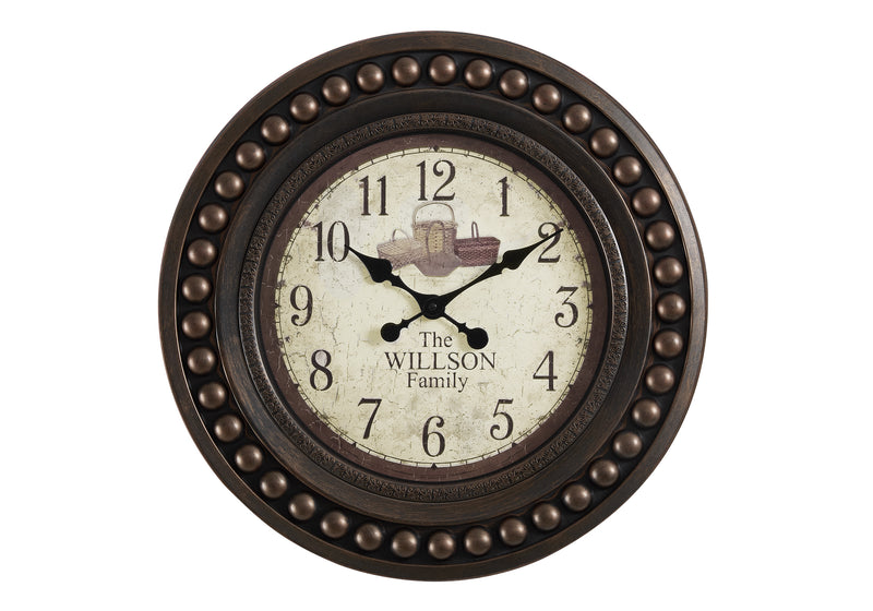 20" Round Wall Clock Antique Brown Transitional Style - Vintage Decor