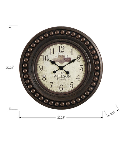 20" Round Wall Clock Antique Brown Transitional Style - Vintage Decor