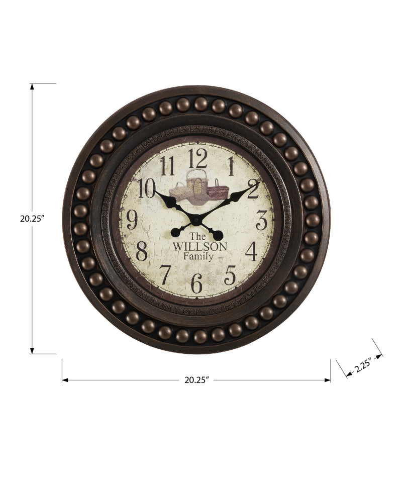 20" Round Wall Clock Antique Brown Transitional Style - Vintage Decor