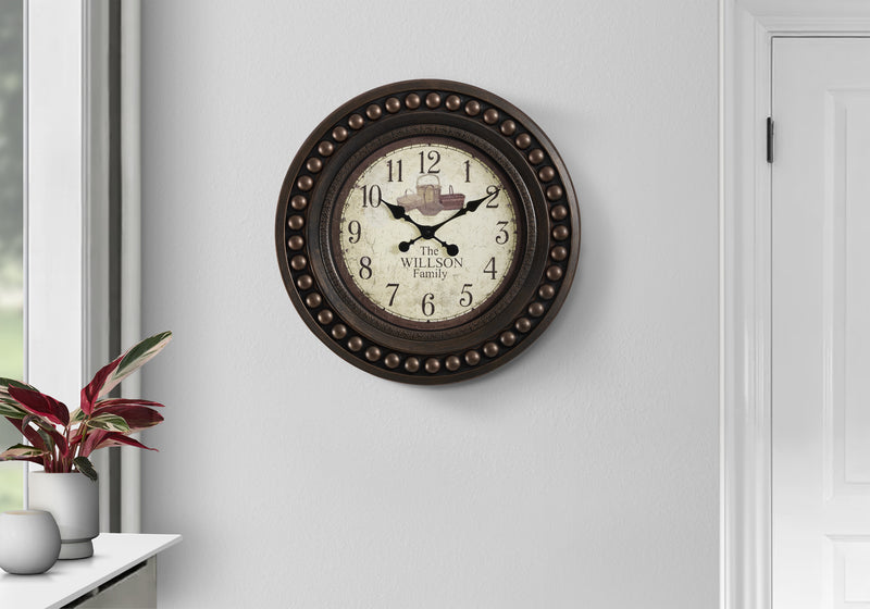 20" Round Wall Clock Antique Brown Transitional Style - Vintage Decor