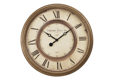 20" Round Wall Clock Antique Brown Transitional Style - Vintage Decor