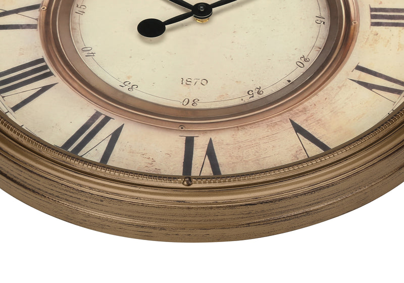 20" Round Wall Clock Antique Brown Transitional Style - Vintage Decor