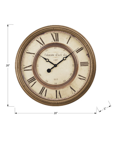 20" Round Wall Clock Antique Brown Transitional Style - Vintage Decor