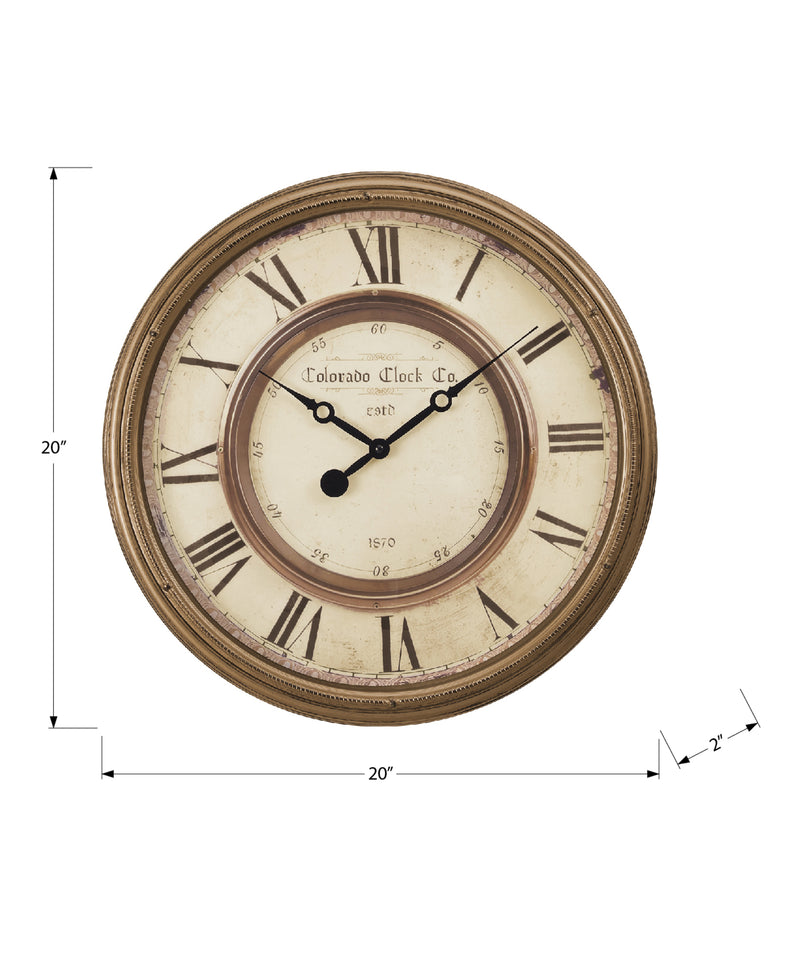 20" Round Wall Clock Antique Brown Transitional Style - Vintage Decor
