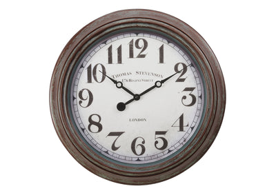 20" Round Wall Clock Antique Brown Transitional Style - Vintage Decor