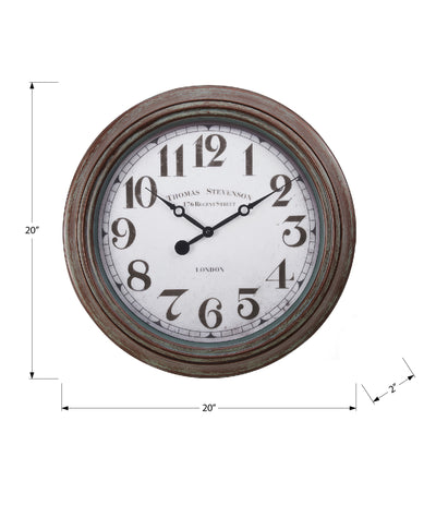 20" Round Wall Clock Antique Brown Transitional Style - Vintage Decor