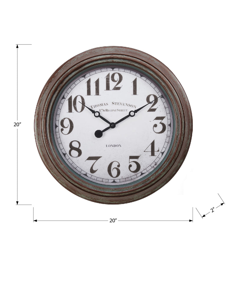 20" Round Wall Clock Antique Brown Transitional Style - Vintage Decor