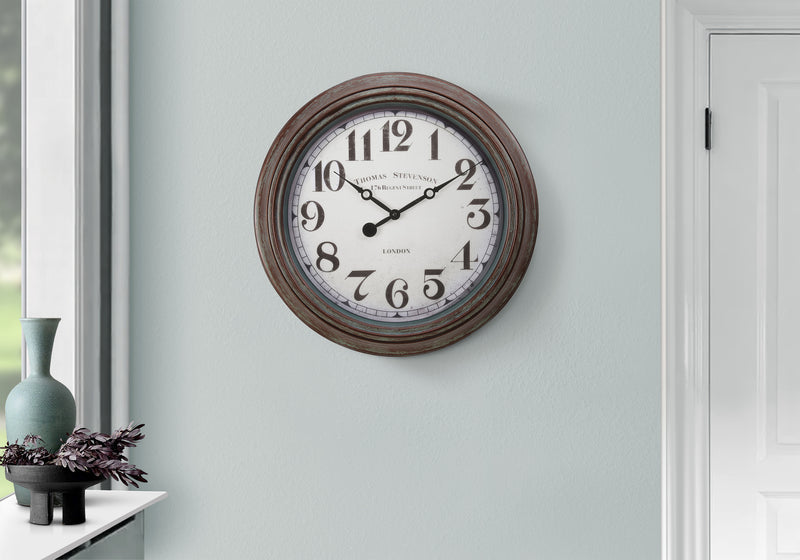 20" Round Wall Clock Antique Brown Transitional Style - Vintage Decor