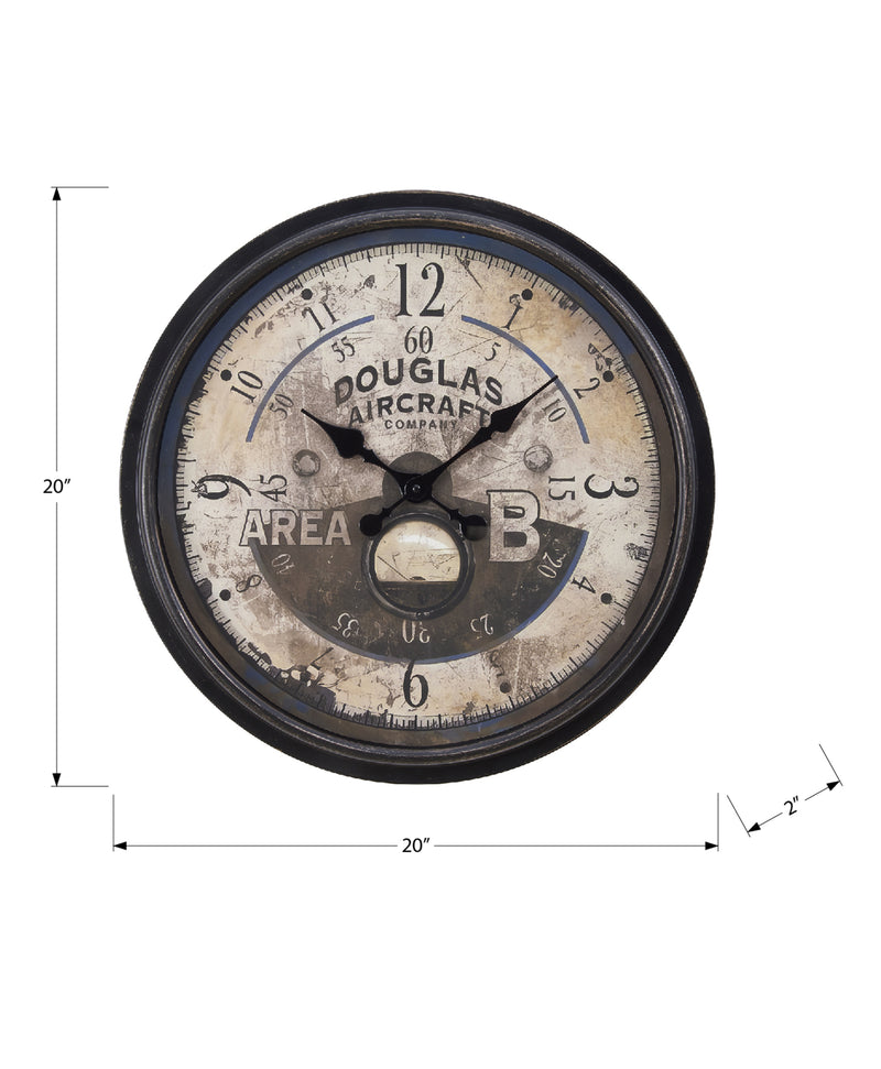 20" Round Wall Clock Antique Brown Transitional Style - Vintage Decor