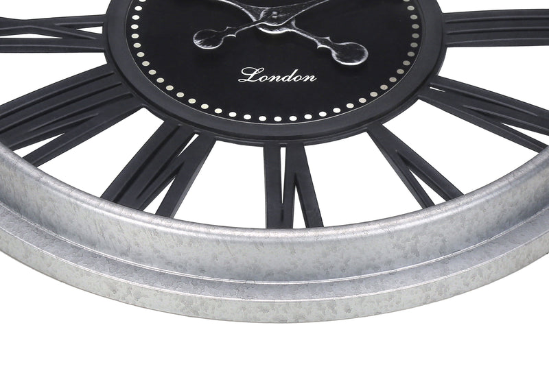 20" Round Black Silver Wall Clock - Transitional Design