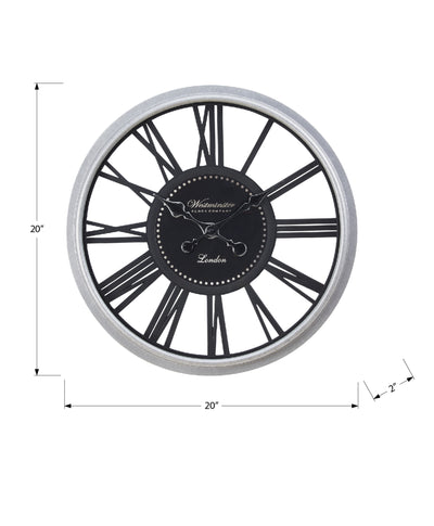 20" Round Black Silver Wall Clock - Transitional Design