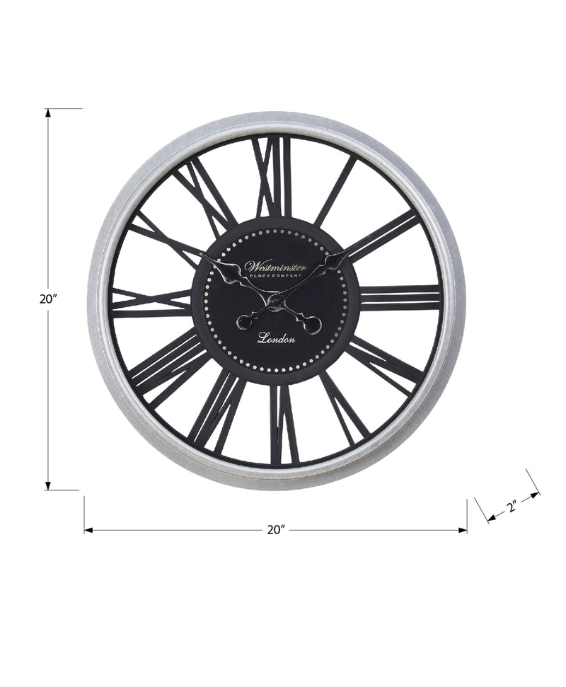 20" Round Black Silver Wall Clock - Transitional Design