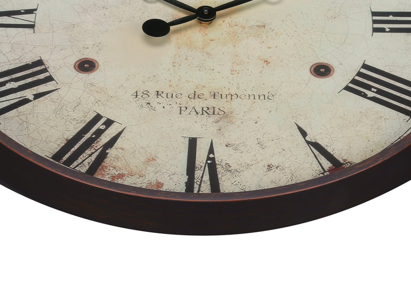 20" Round Wall Clock Antique Brown Transitional Style - Vintage Decor