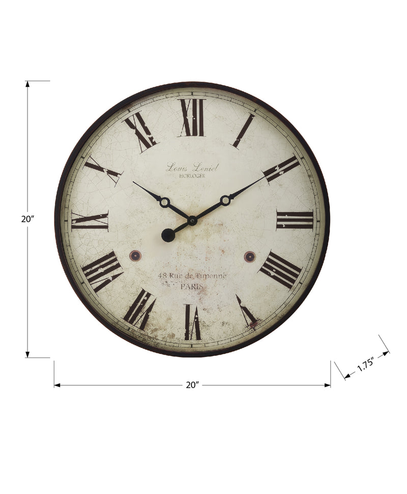 20" Round Wall Clock Antique Brown Transitional Style - Vintage Decor