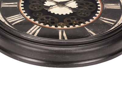23" Round Gear Mechanism Wall Clock Brown - Transitional Style