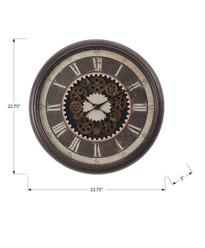 23" Round Gear Mechanism Wall Clock Brown - Transitional Style