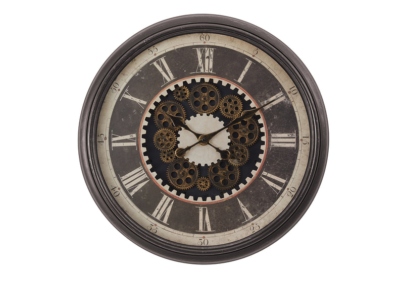 23" Round Gear Mechanism Wall Clock Brown - Transitional Style