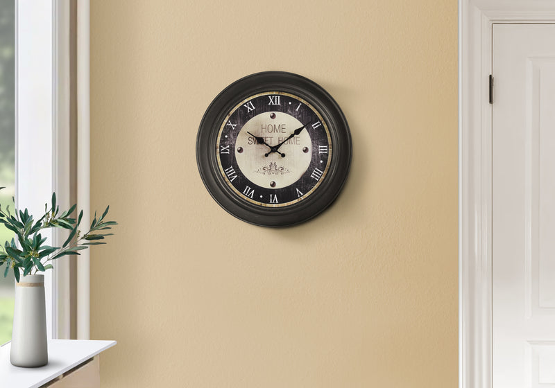 16" Round Antique Brown Wall Clock - Transitional Style"