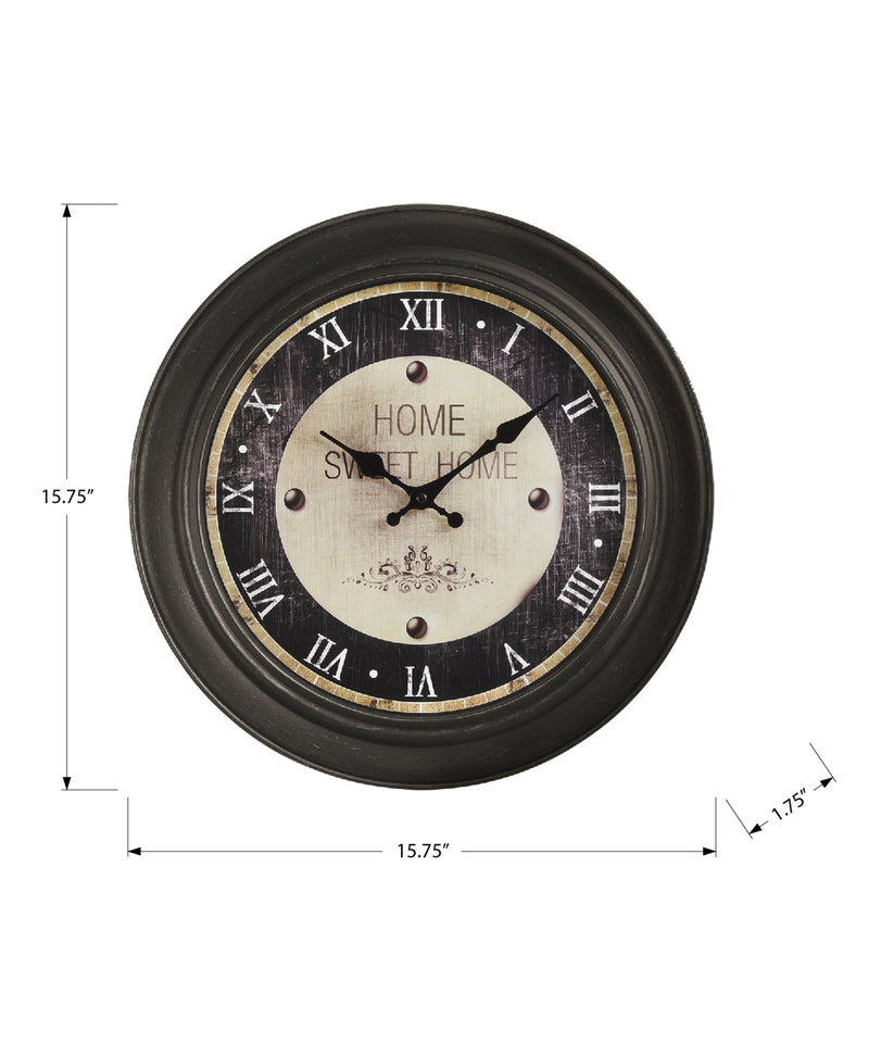 16" Round Antique Brown Wall Clock - Transitional Style"