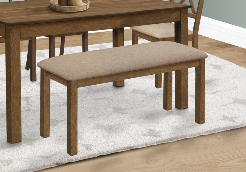 Transitional Wood Upholstered Bench, 42" Rectangular, Brown & Beige - Dining Room, Kitchen, Entryway