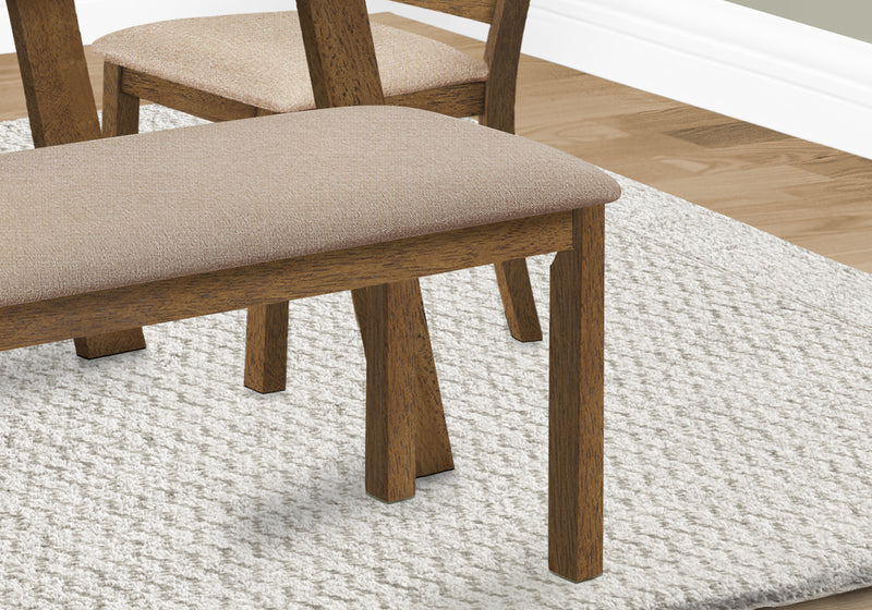 Transitional Wood Upholstered Bench, 42" Rectangular, Brown & Beige - Dining Room, Kitchen, Entryway