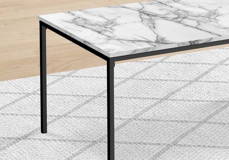 Contemporary 3pc Black Metal Coffee & End Table Set with White Marble Look Laminate