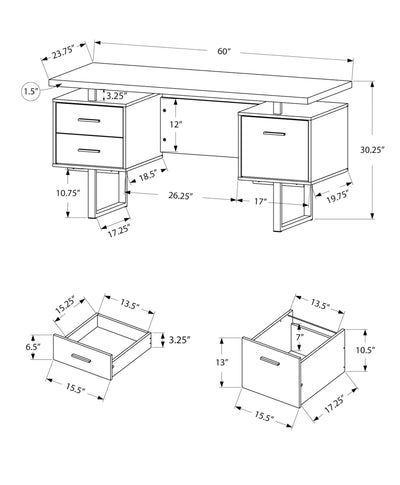 Computer Desk - 60"L / White/ Grey Concrete/ Silver Metal - I 7633